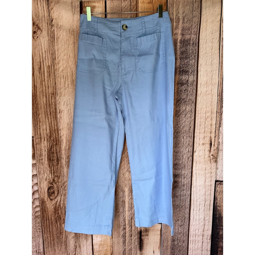 Maeve The Colette Linen Blend Cropped Wide Leg Pants Light Blue Classic Size 27